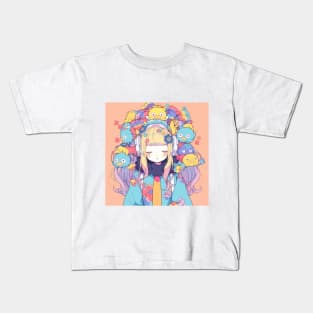 Girl hear music anime Kids T-Shirt